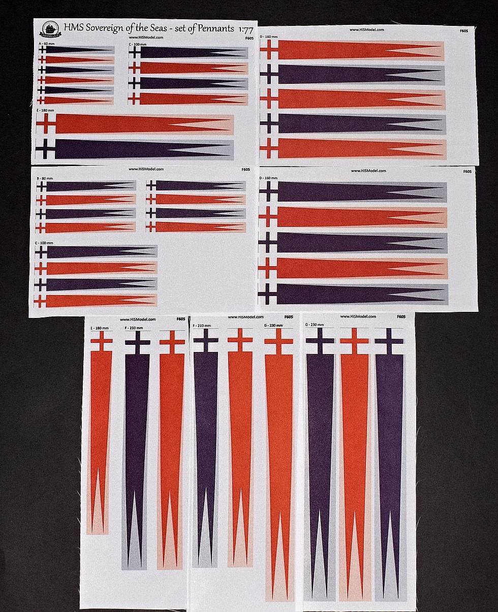Sovereign of the Seas - sada praporců 1:77; 7 aršíků vlajek