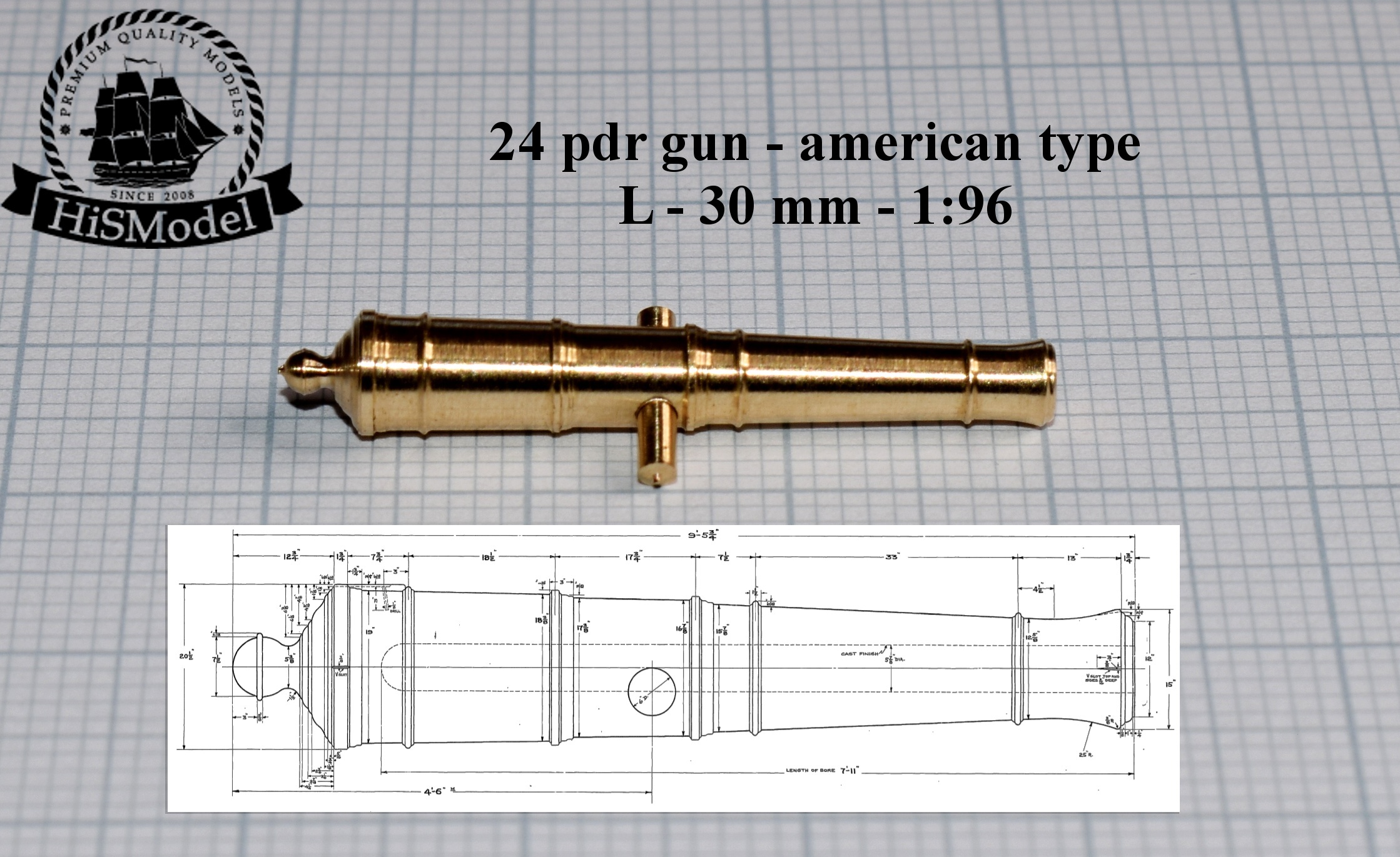 Gun - 24-pounder short American typ 1:96, L=29mm
