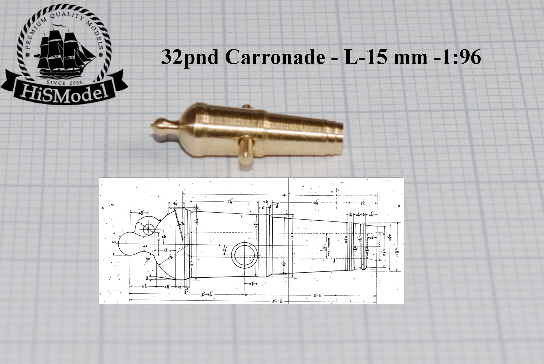 Gun - 32-pounder Carronades 1:96, L=15mm