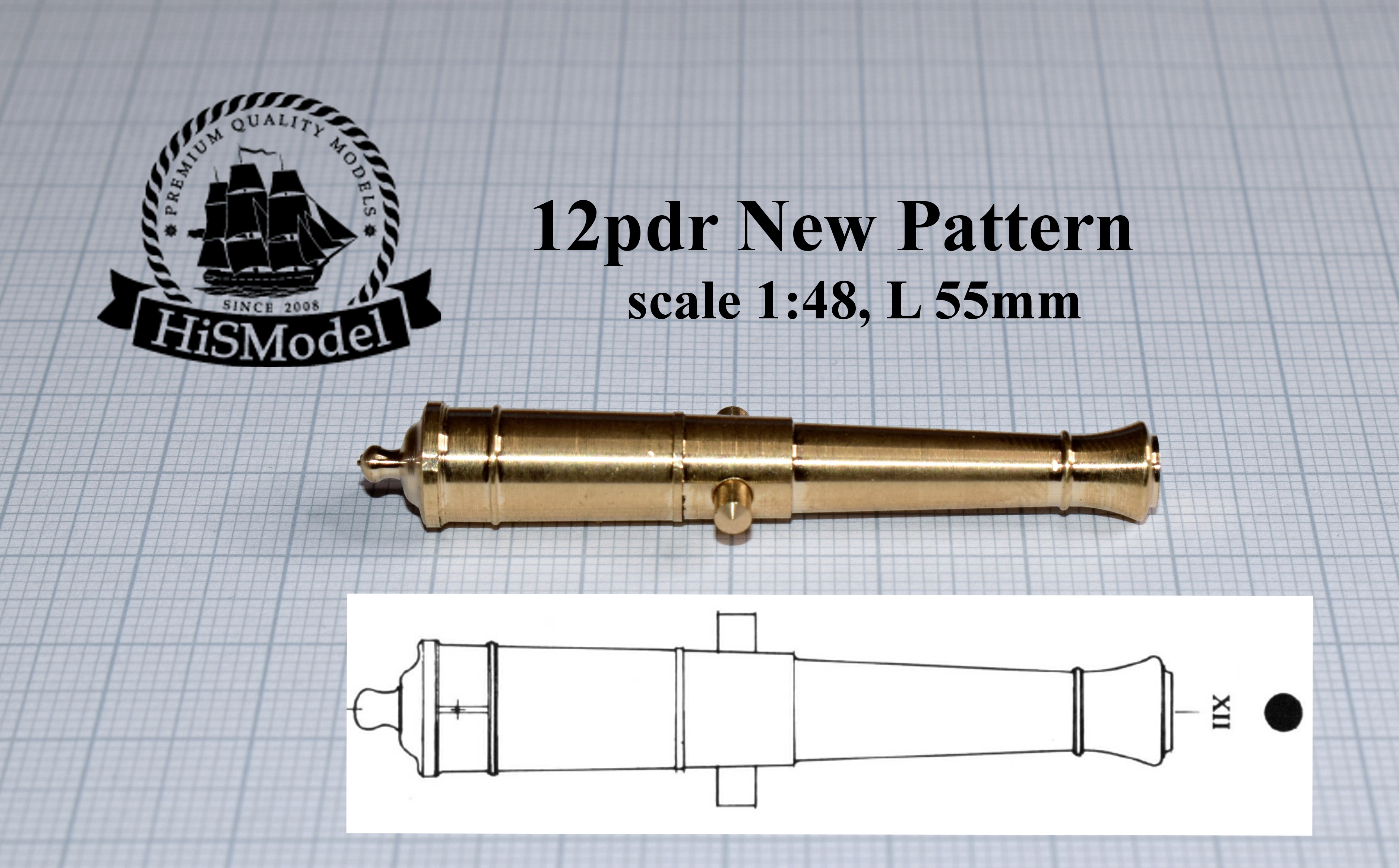 Gun - 12-pounder New Pattern 1:48, L=55mm